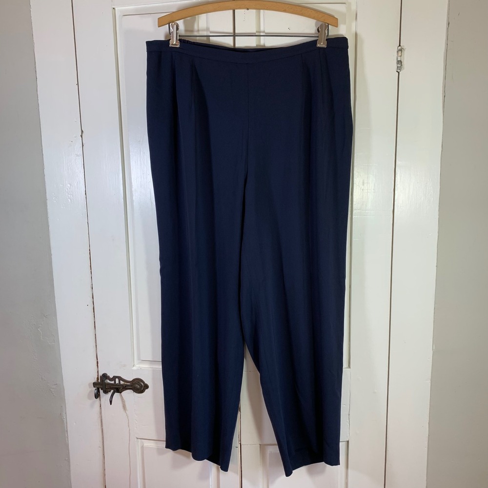 Talbots Woman Petite 18W Navy Blue Pleated Pants Elastic‎ Waist Church Office